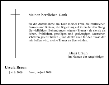 Traueranzeige von Ursula Braun von Tageszeitung