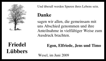Traueranzeige von Friedel Lübbers von Tageszeitung