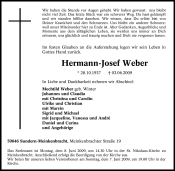 Traueranzeige von Hermann-Josef Weber von Tageszeitung