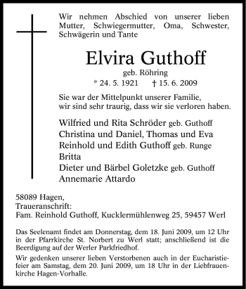 Traueranzeige von Elvira Guthoff von Tageszeitung