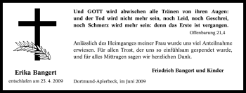 Traueranzeige von Erika Bangert von Tageszeitung