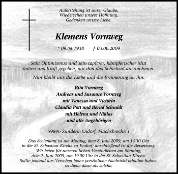 Traueranzeige von Klemens Vornweg von Tageszeitung