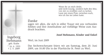 Traueranzeige von Ingeborg Stehmann von Tageszeitung