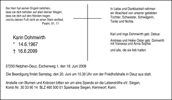 Traueranzeige von Karin Dohmwirth von Tageszeitung