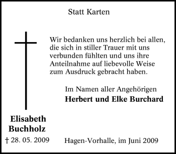 Traueranzeige von Elisabeth Buchholz von Tageszeitung