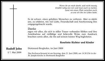 Traueranzeige von Rudolf John von Tageszeitung