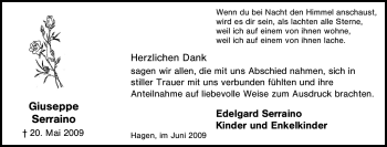 Traueranzeige von Giuseppe Serraino von Tageszeitung
