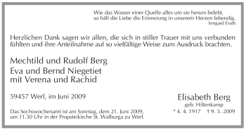 Traueranzeige von Elisabeth Berg von Tageszeitung