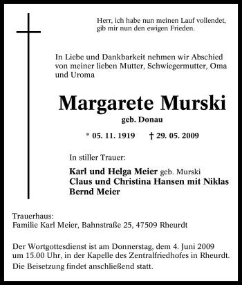 Traueranzeige von Margarete Murski von Tageszeitung