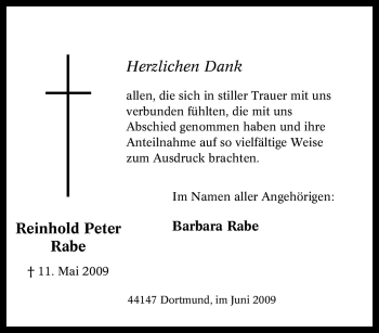 Traueranzeige von Reinhold Peter Rabe von Tageszeitung