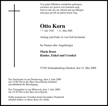 Traueranzeige von Otto Korn von Tageszeitung
