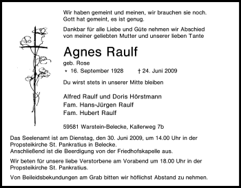 Traueranzeige von Agnes Raulf von Tageszeitung