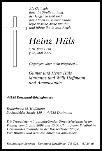 Traueranzeige von Heinz Hüls von Tageszeitung