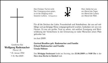 Traueranzeige von Wolfgang Rademacher von Tageszeitung