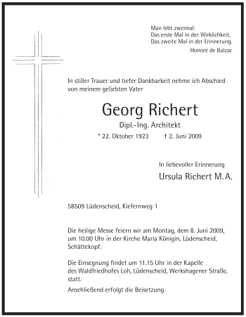 Traueranzeige von Georg Richert von Tageszeitung