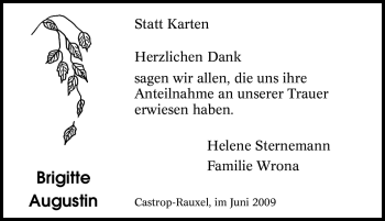 Traueranzeige von Brigitte Augustin von Tageszeitung