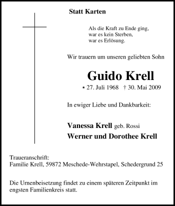 Traueranzeige von Guido Krell von Tageszeitung