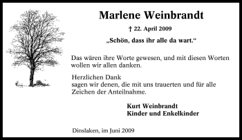Traueranzeige von Marlene Weinbrandt von Tageszeitung