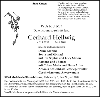 Traueranzeige von Gerhard Hellwig von Tageszeitung