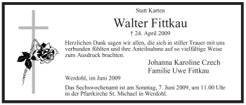 Traueranzeige von Walter Fittkau von Tageszeitung