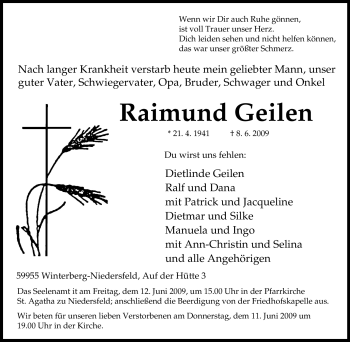Traueranzeige von Raimund Geilen von Tageszeitung