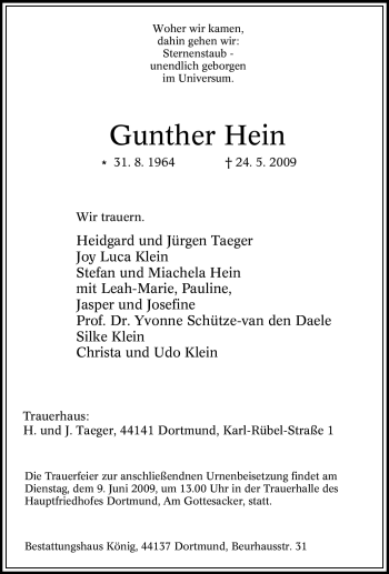 Traueranzeige von Gunther Hein von Tageszeitung