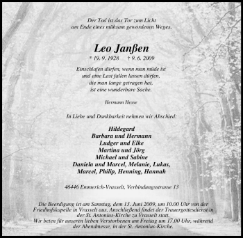 Traueranzeige von Leo Janßen von Tageszeitung