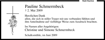 Traueranzeige von Pauline Schmermbeck von Tageszeitung