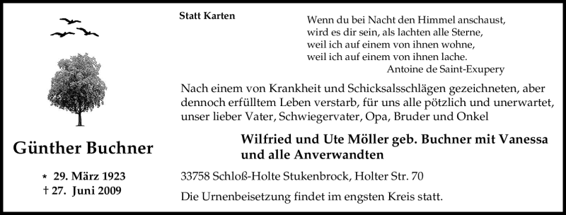  Traueranzeige für Günther Buchner vom 30.06.2009 aus Tageszeitung
