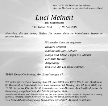 Traueranzeige von Luci Meinert von Tageszeitung