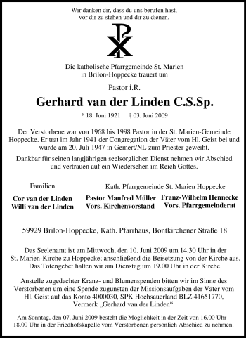Traueranzeige von Gerhard van der Linden von Tageszeitung
