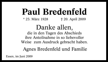 Traueranzeige von Paul Bredenfeld von Tageszeitung