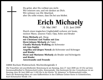 Traueranzeige von Erich Michaely von Tageszeitung
