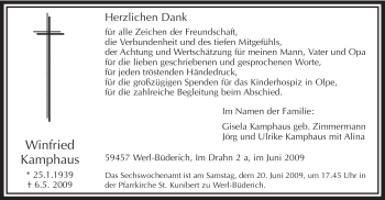 Traueranzeige von Winfried Kamphaus von Tageszeitung