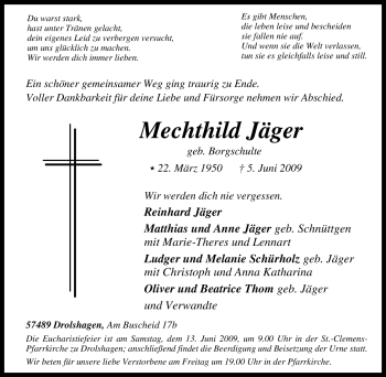 Traueranzeige von Mechthild Jäger von Tageszeitung