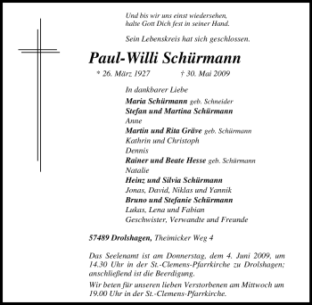 Traueranzeige von Paul-Willi Schürmann von Tageszeitung