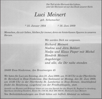 Traueranzeige von Luci Meinert von Tageszeitung