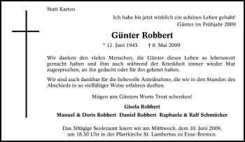 Traueranzeige von Günter Robbert von Tageszeitung