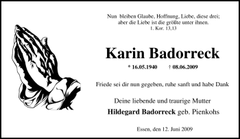 Traueranzeige von Karin Badorreck von Tageszeitung