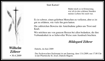 Traueranzeige von Wilhelm Zöhrer von Tageszeitung