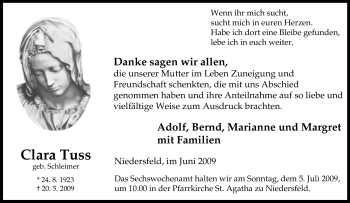 Traueranzeige von Clara Tuss von Tageszeitung