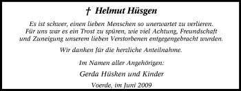 Traueranzeige von Helmut Hüsgen von Tageszeitung