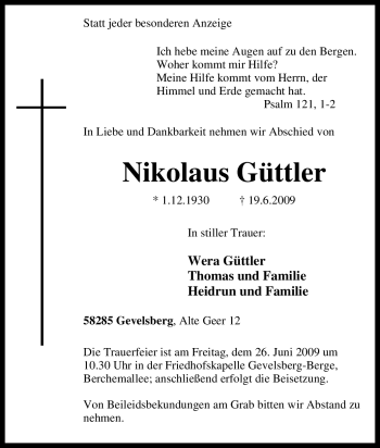 Traueranzeige von Nikolaus Güttler von Tageszeitung