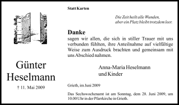 Traueranzeige von Günter Heselmann von Tageszeitung