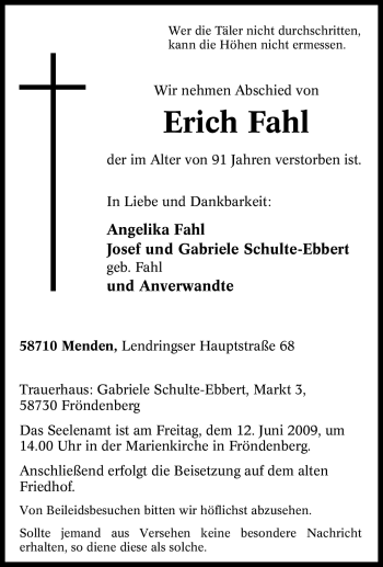 Traueranzeige von Erich Fahl von Tageszeitung