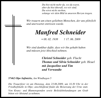 Traueranzeige von Manfred Schneider von Tageszeitung