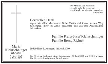 Traueranzeige von Maria Kleinschnittger von Tageszeitung