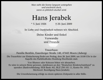 Traueranzeige von Hans Jerabek von Tageszeitung