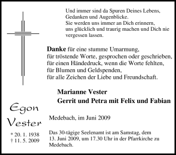 Traueranzeige von Egon Vester von Tageszeitung