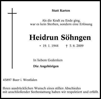 Traueranzeige von Heidrun Söhngen von Tageszeitung